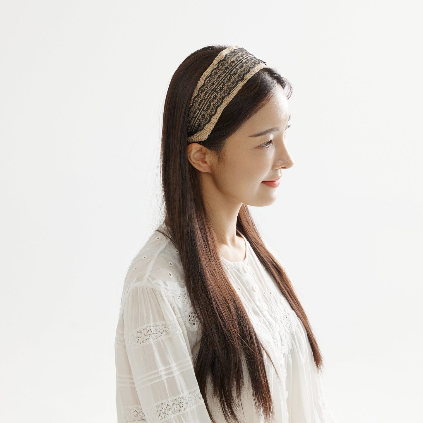 Crochet Headbands with Black Lace (Black)