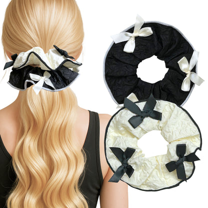Textured Crinkle Fabric Scrunchies with Bow (SET OF 2)