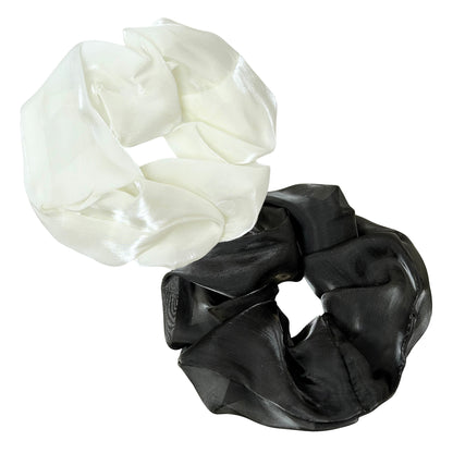White & Black Sheer Organza Big Scrunchies (SET OF 2)