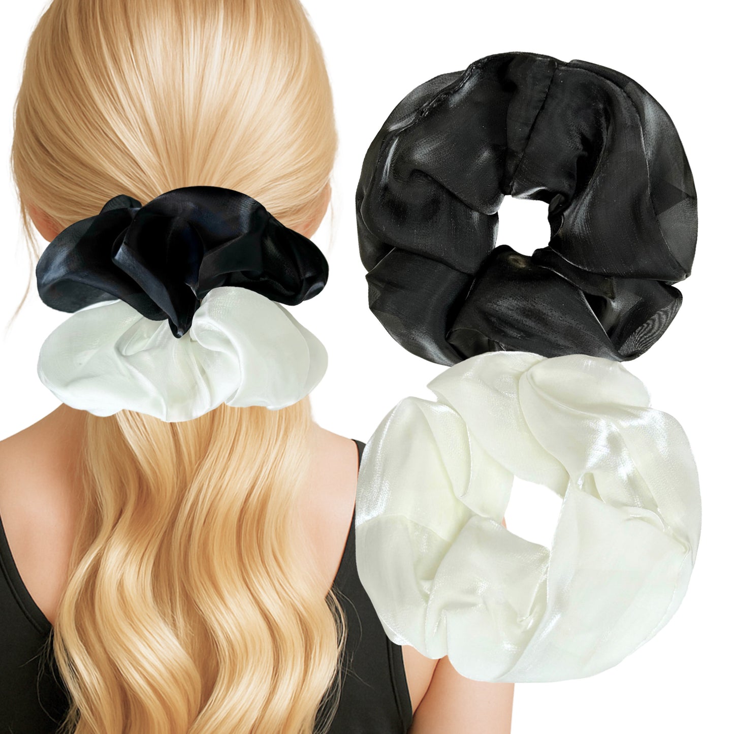White & Black Sheer Organza Big Scrunchies (SET OF 2)