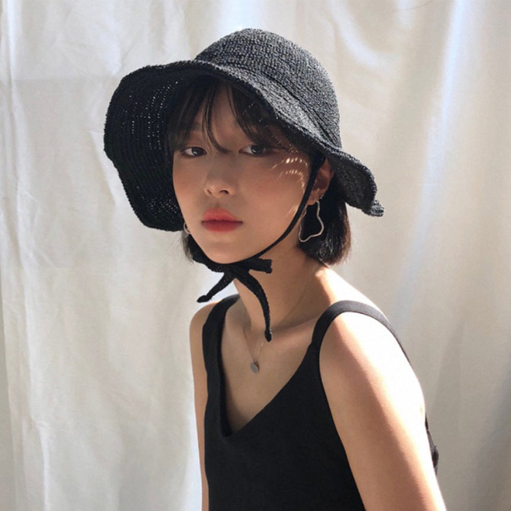 Summer Straw Bucket Hat with Ribbon Tie (3 Colours)