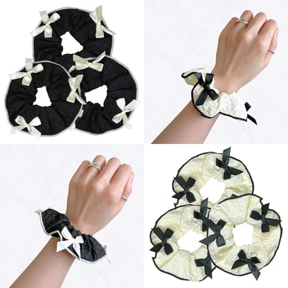 Textured Crinkle Fabric Scrunchies with Bow (SET OF 2)