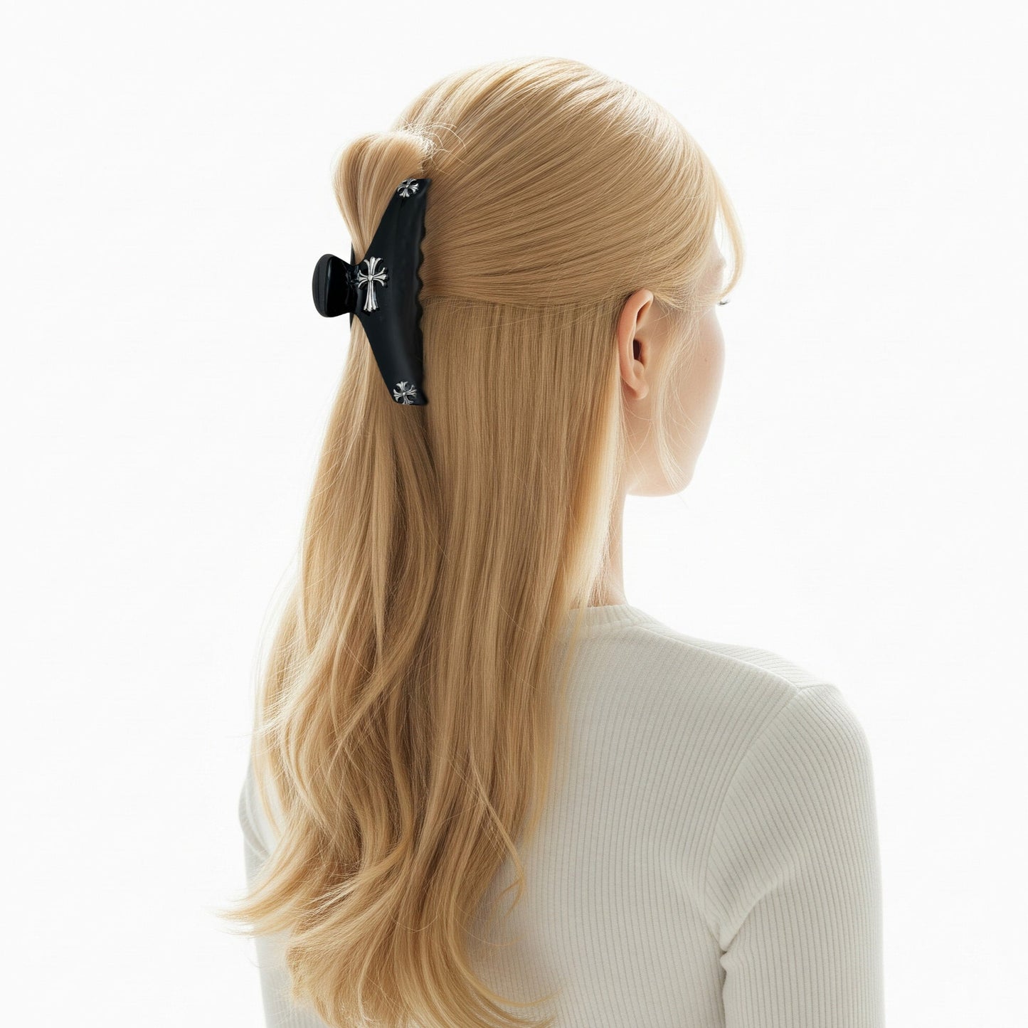 Edgy Black Claw Clip with Silver Cross Motifs – Gothic Hair Accessory (Black)