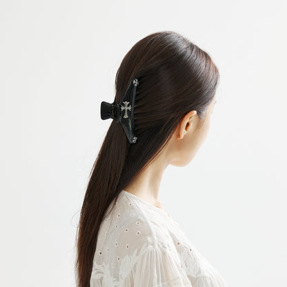 Edgy Black Claw Clip with Silver Cross Motifs – Gothic Hair Accessory (Black)