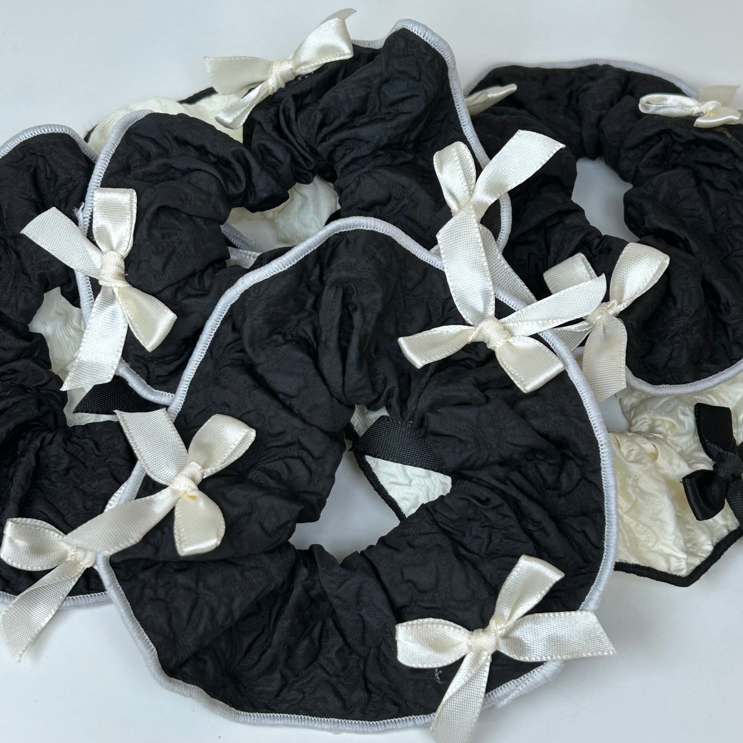 Textured Crinkle Fabric Scrunchies with Bow (SET OF 2)