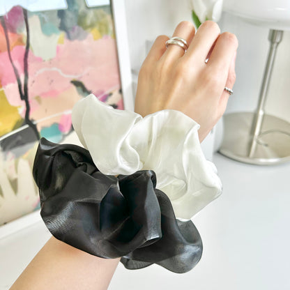 White & Black Sheer Organza Big Scrunchies (SET OF 2)