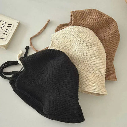 Summer Straw Bucket Hat with Ribbon Tie (3 Colours)