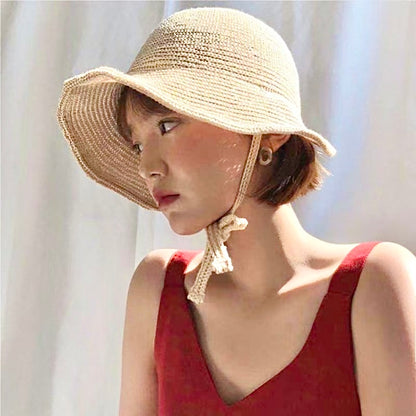 Summer Straw Bucket Hat with Ribbon Tie (3 Colours)