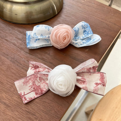 Romantic Toile de Jouy Hair Bow Barrette (2 Colours)