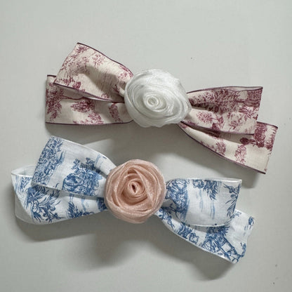 Romantic Toile de Jouy Hair Bow Barrette (2 Colours)