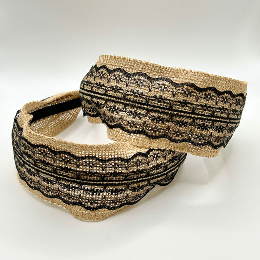 Crochet Headbands with Black Lace (Black)