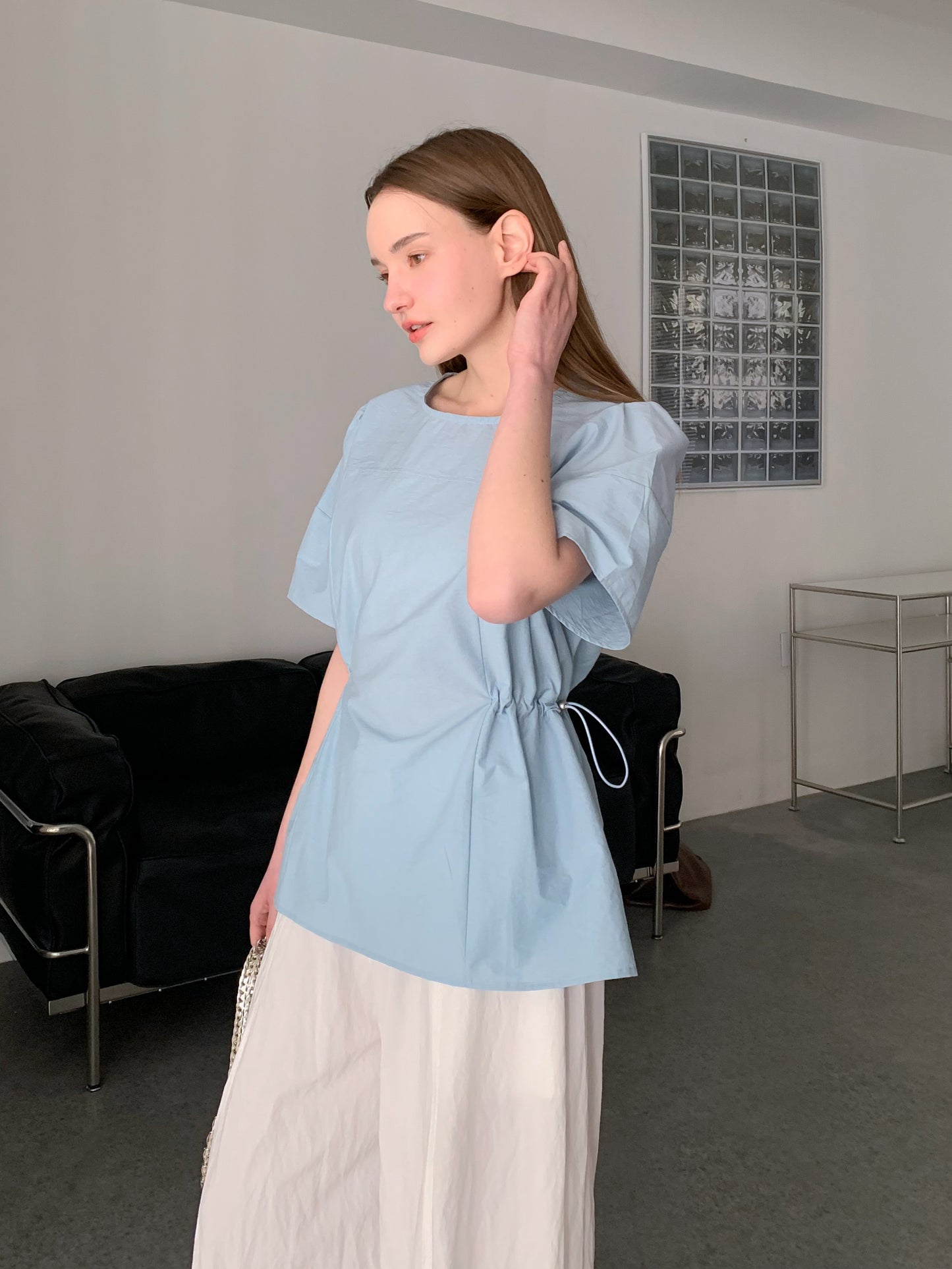 [Rêverit] Cotton Puff Sleeve Blouse with Adjustable Waist (3 Colours)