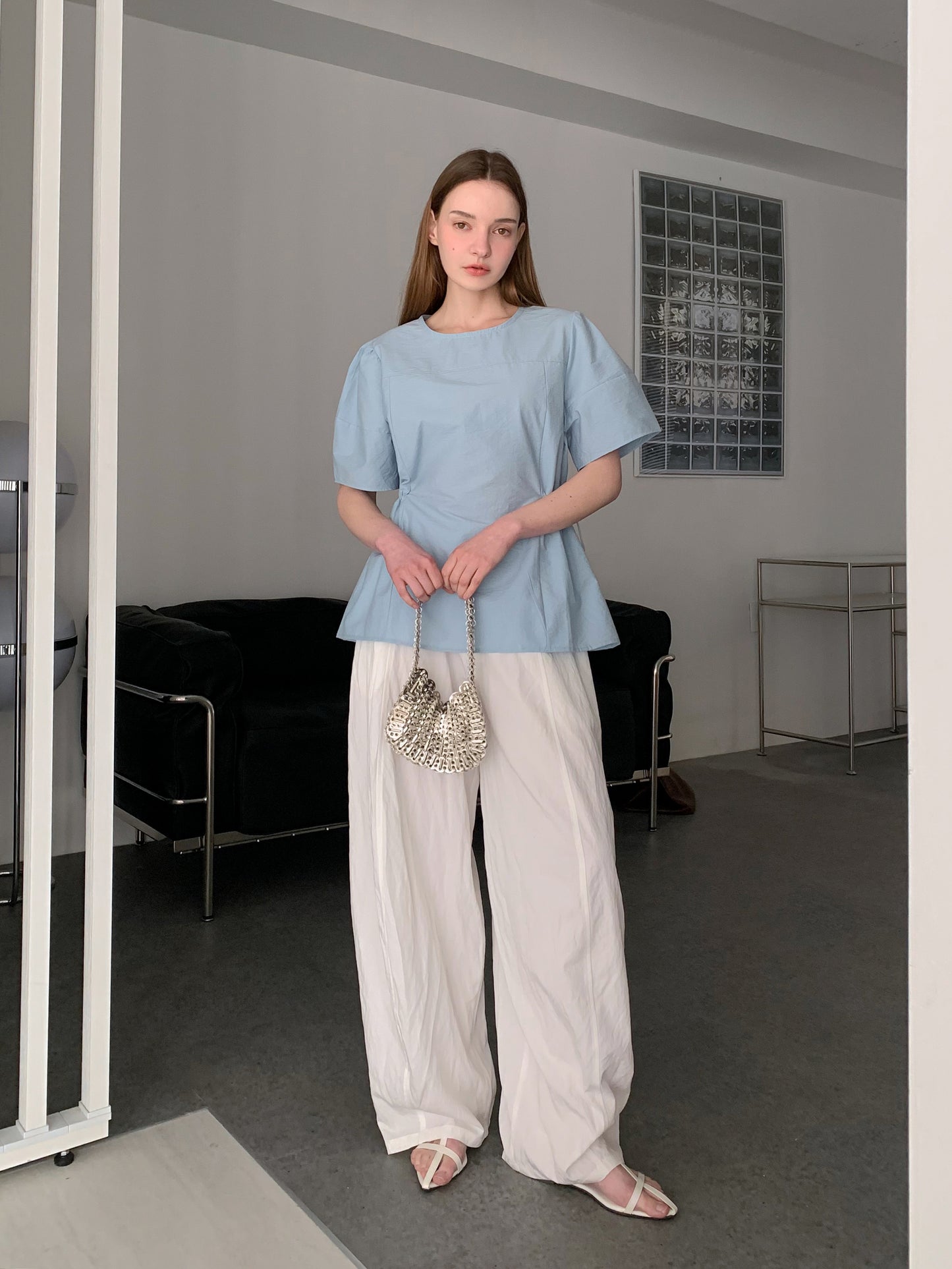 [Rêverit] Cotton Puff Sleeve Blouse with Adjustable Waist (3 Colours)