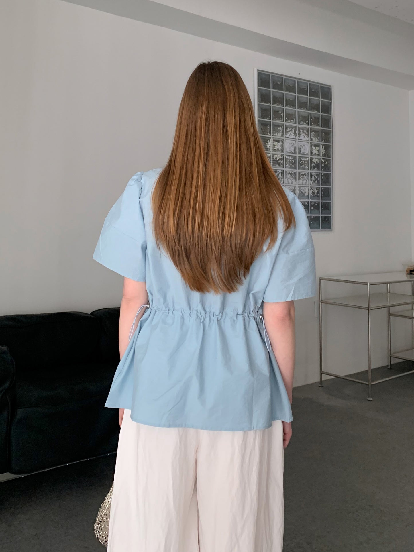 [Rêverit] Cotton Puff Sleeve Blouse with Adjustable Waist (3 Colours)