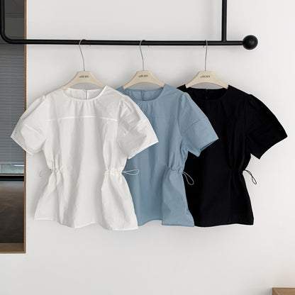 [Rêverit] Cotton Puff Sleeve Blouse with Adjustable Waist (3 Colours)