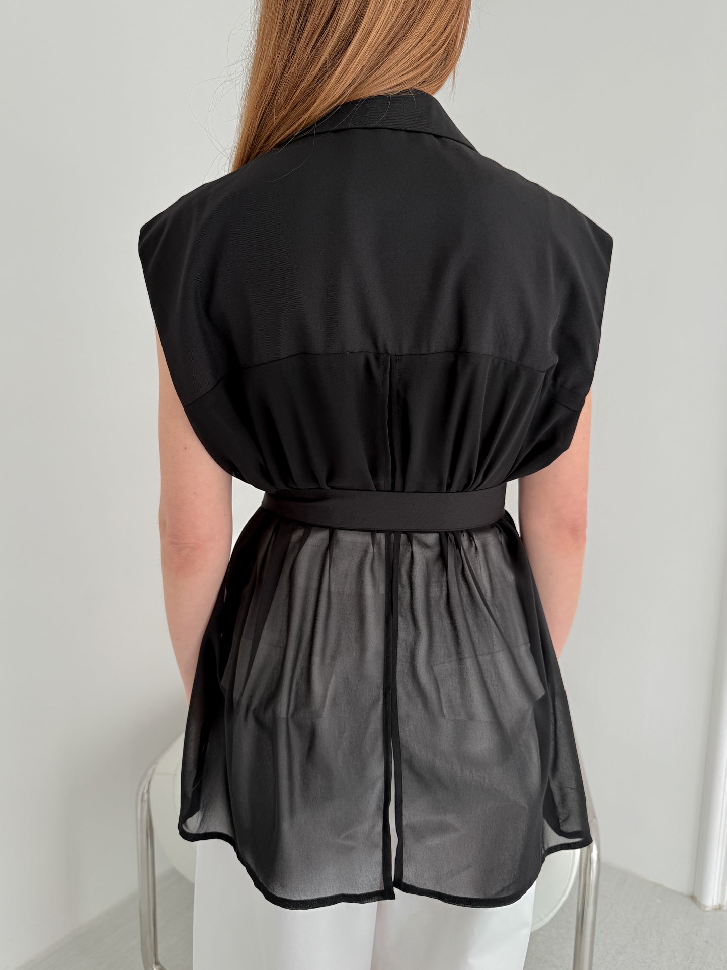 [Rêverit] Sheer-Back Sleeveless Belted Vest (2 Colours)