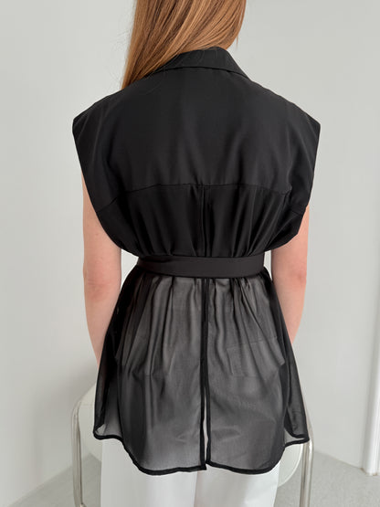 [Rêverit] Sheer-Back Sleeveless Belted Vest (2 Colours)