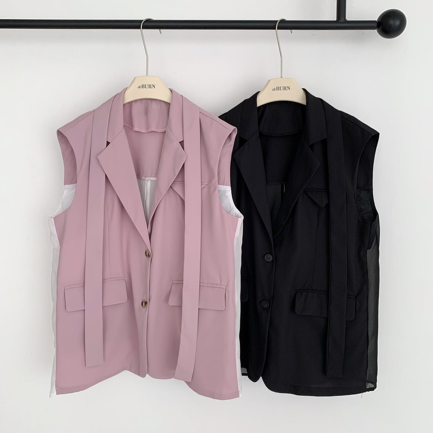 [Rêverit] Sheer-Back Sleeveless Belted Vest (2 Colours)