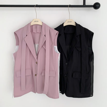 [Rêverit] Sheer-Back Sleeveless Belted Vest (2 Colours)