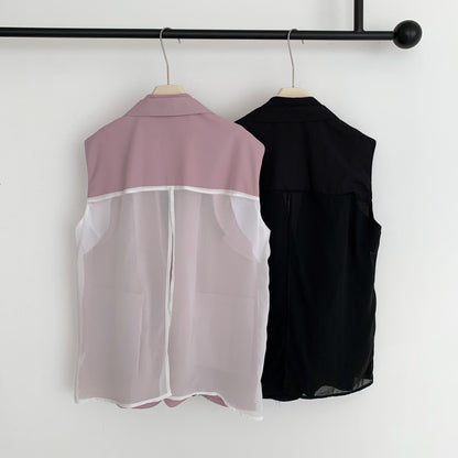 [Rêverit] Sheer-Back Sleeveless Belted Vest (2 Colours)