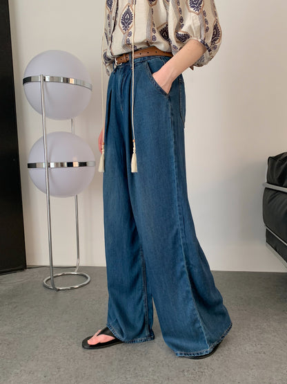 [Rêverit] Pleated Tencel Wide-Leg Jeans (2 Colours)