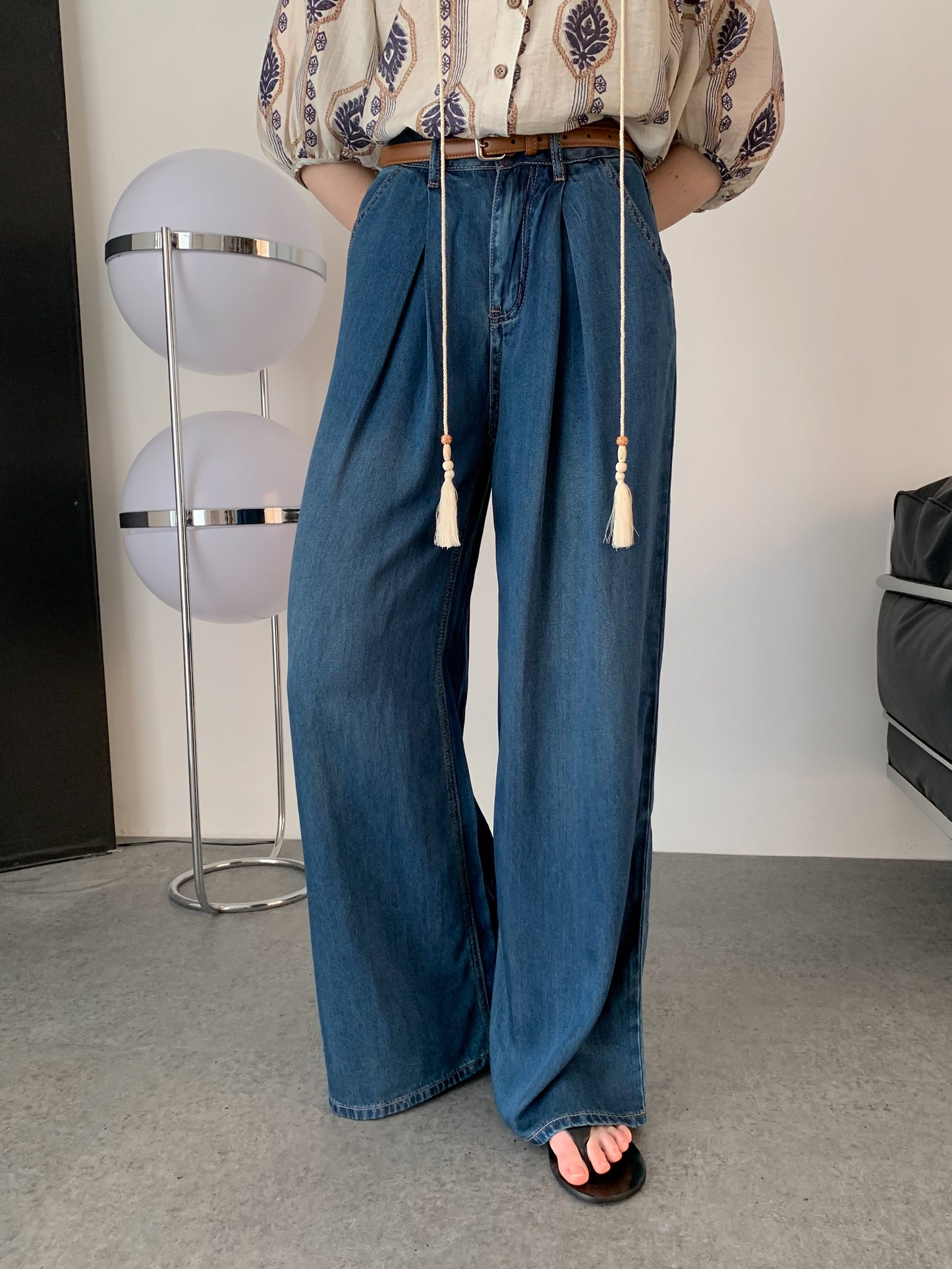 [Rêverit] Pleated Tencel Wide-Leg Jeans (2 Colours)
