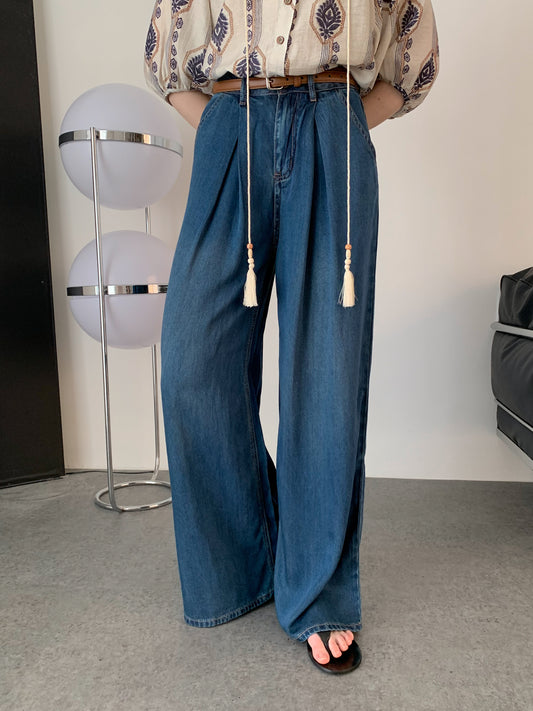 [Rêverit] Pleated Tencel Wide-Leg Jeans (2 Colours)