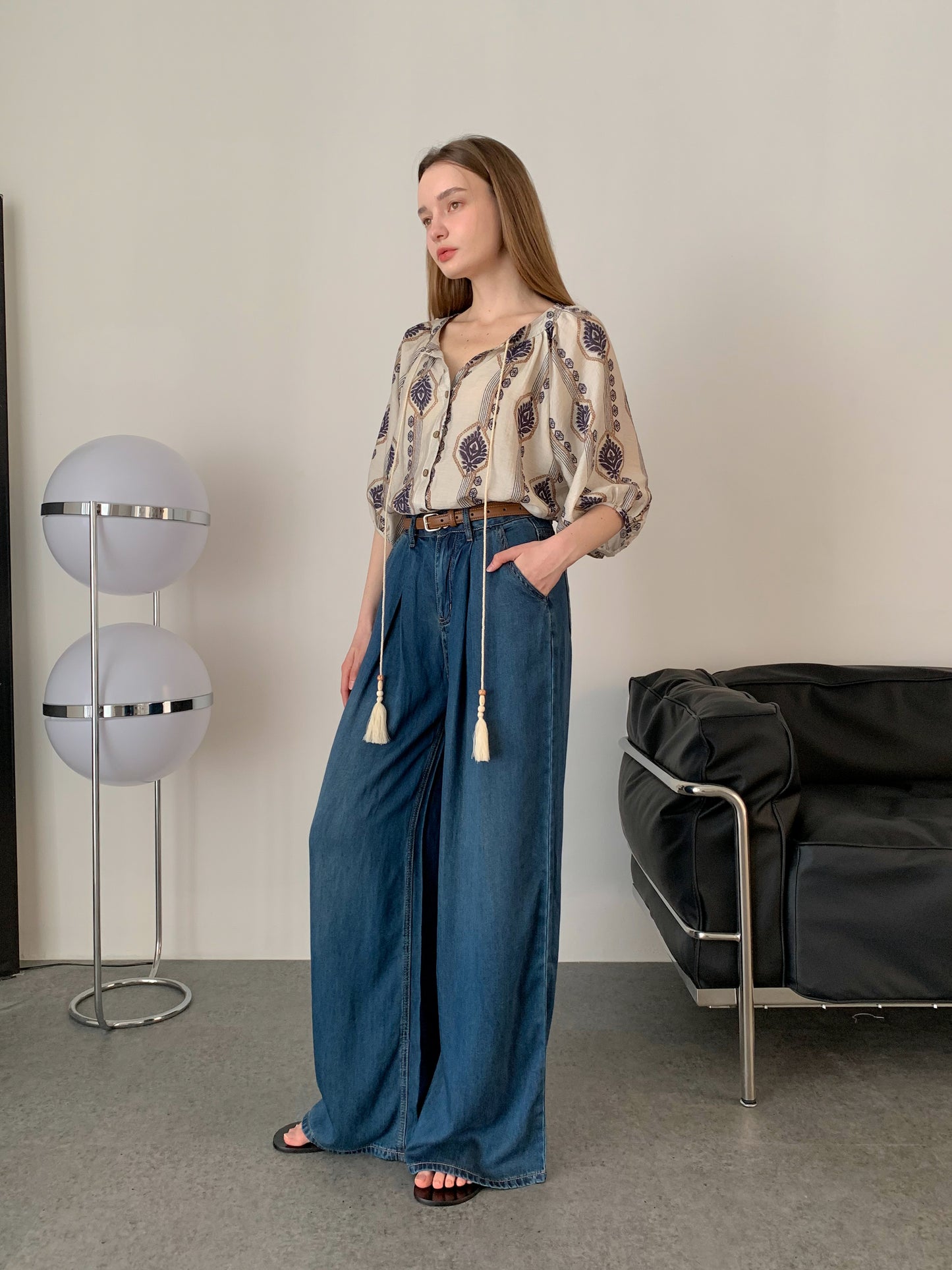 [Rêverit] Pleated Tencel Wide-Leg Jeans (2 Colours)