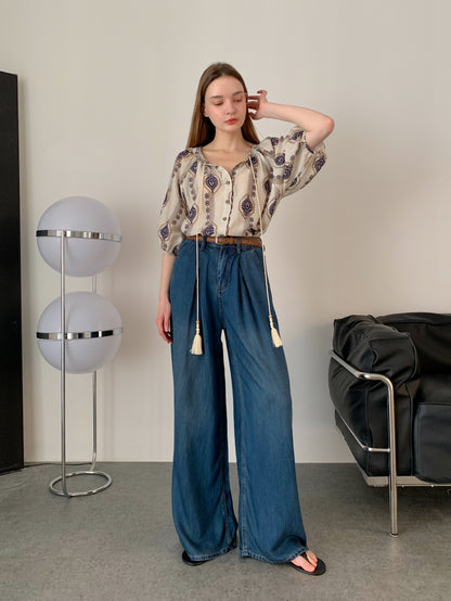[Rêverit] Pleated Tencel Wide-Leg Jeans (2 Colours)