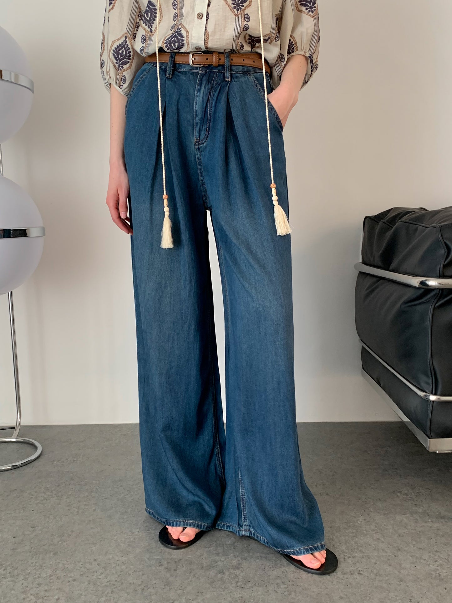 [Rêverit] Pleated Tencel Wide-Leg Jeans (2 Colours)