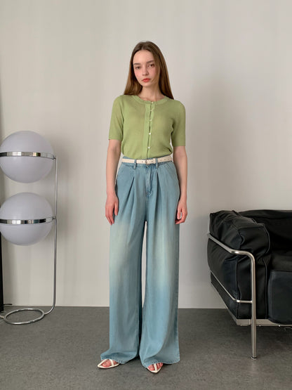 [Rêverit] Pleated Tencel Wide-Leg Jeans (2 Colours)