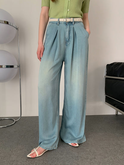[Rêverit] Pleated Tencel Wide-Leg Jeans (2 Colours)