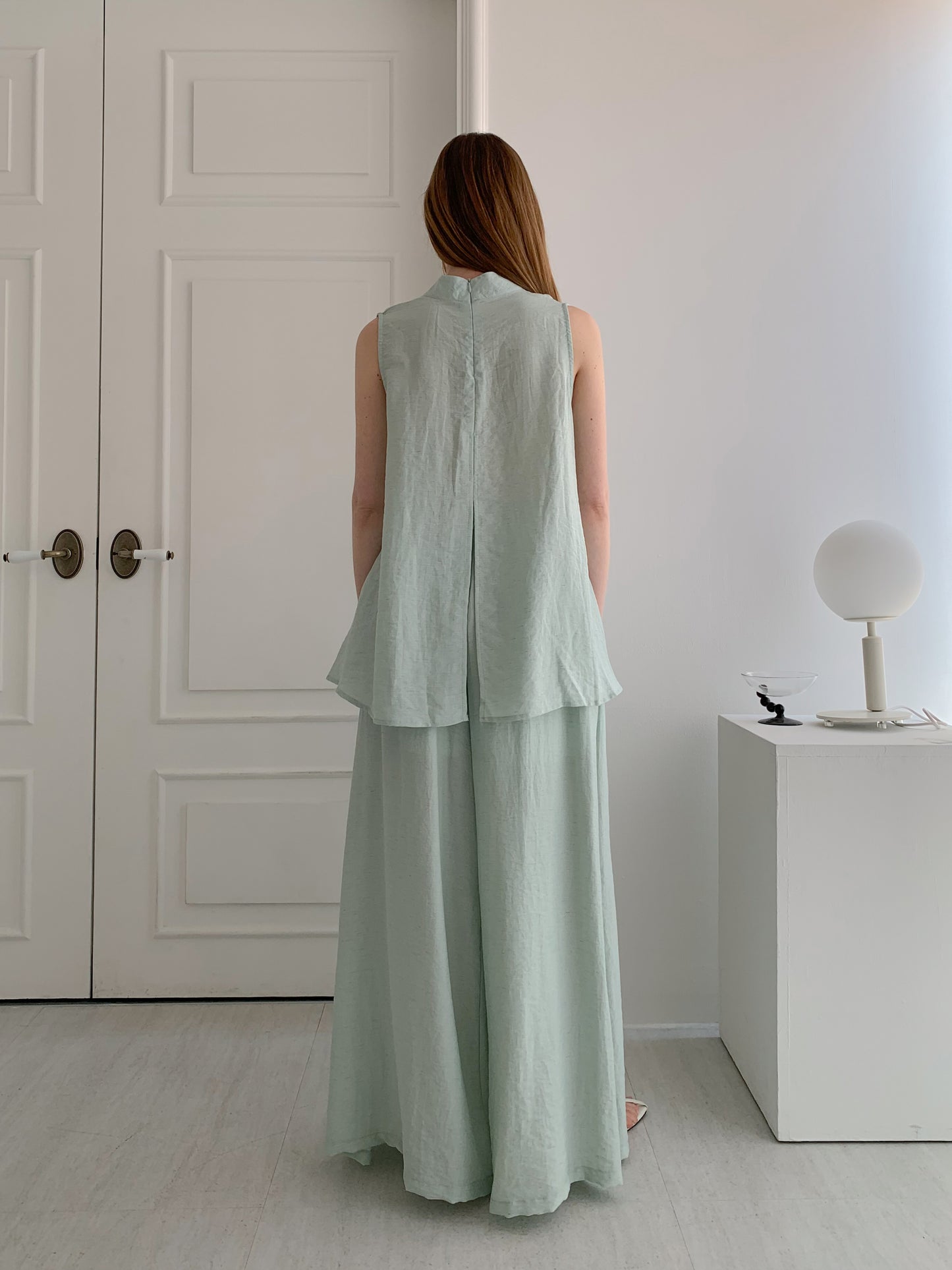 [Rêverit] Back-Slit Draped Two-Piece Set (Black)