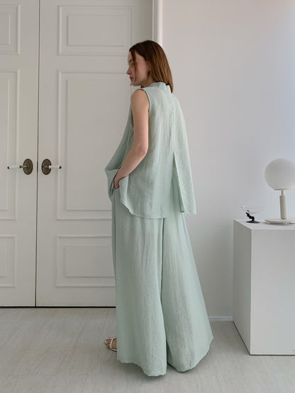 [Rêverit] Back-Slit Draped Two-Piece Set (Black)