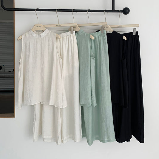 [Rêverit] Back-Slit Draped Two-Piece Set (Black)